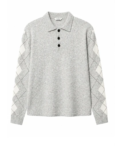 Gabba - GABPietro Argyle Polo Strik - Lt. Grey Melange
